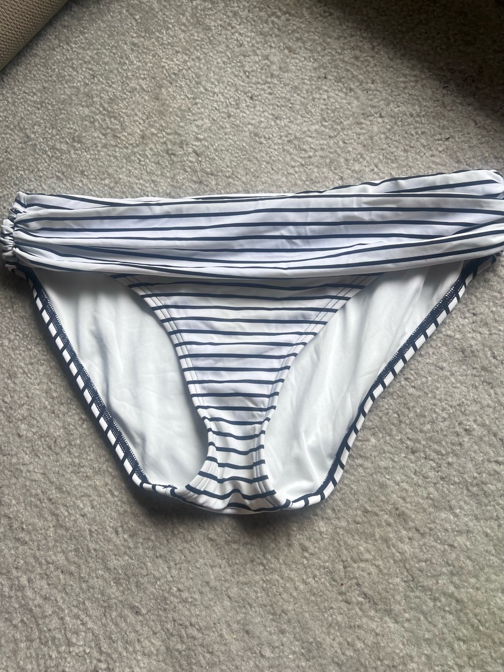 Victoria's Secret White and Navy Striped Bikini Bottom